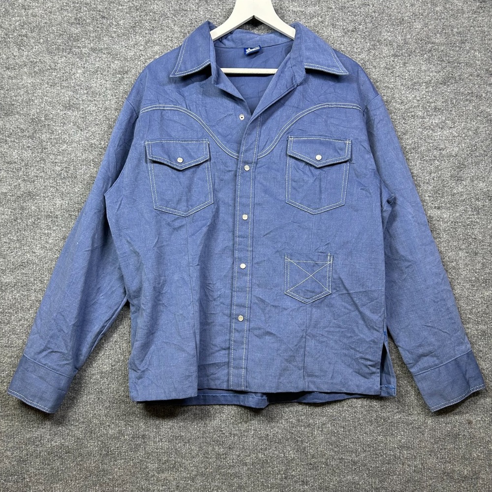 Sears Jeans Joint Western Pearl Snap Shirt Men's Blue Chambray Classic - XL